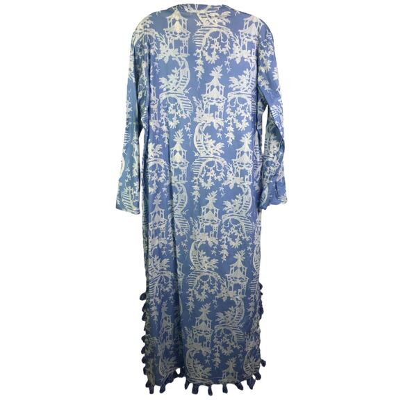 Pine Cone Hill Cover Up Womens XS/S Blue Fine Linens Cotton Tassels Dress Beach - Picture 3 of 10